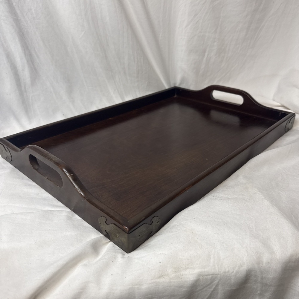 VTG Bombay Solid Wood Brass Butler Tea Time Coffee Table Tray Decor Centerpiece